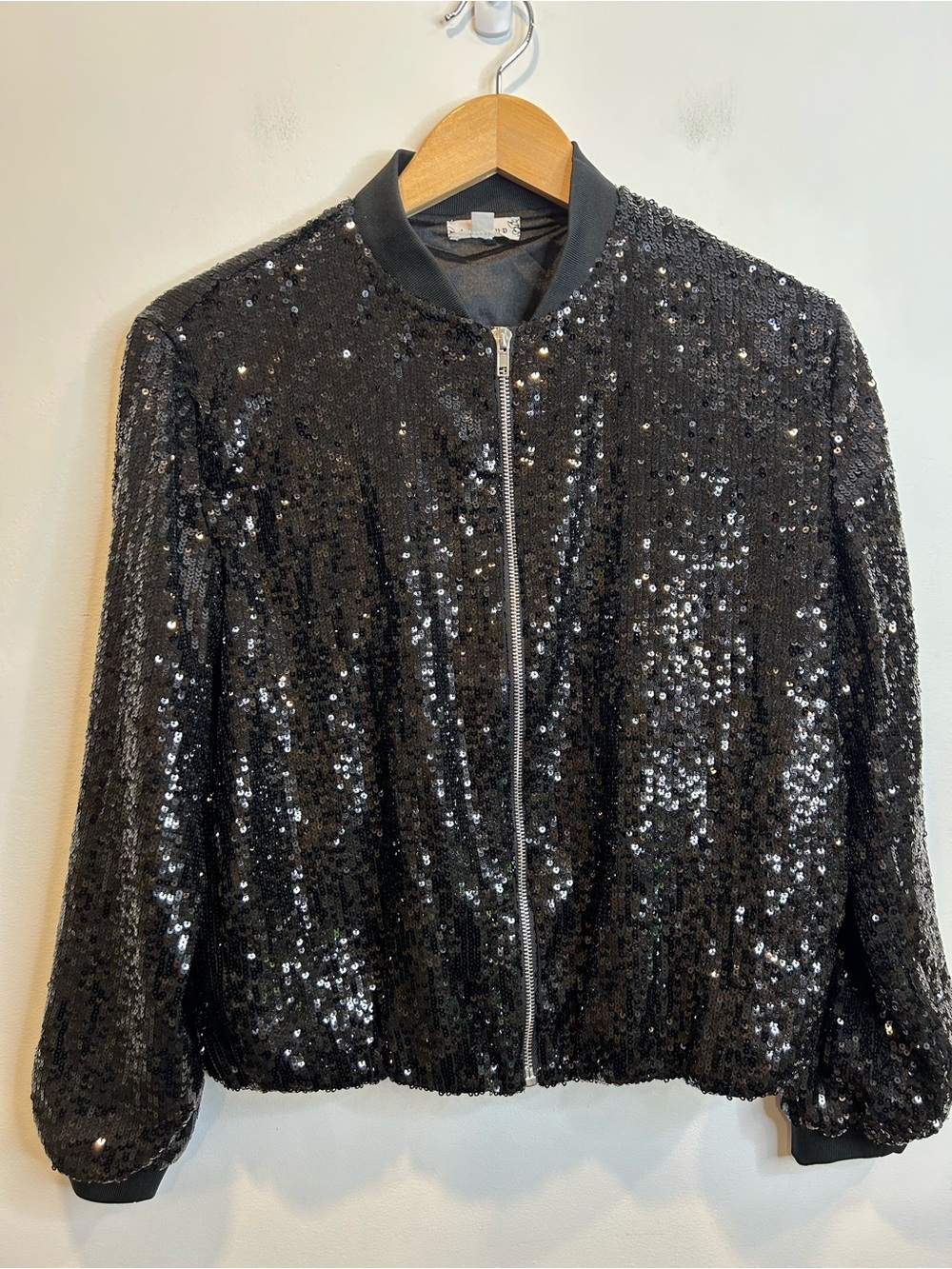 Tea & Cup Sequin Bomber Jacket Black